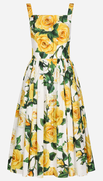 SONNENKLEID AUS BAUMWOLLE MIT GELBEN ROSEN-PRINT - DOLCE & GABBANA