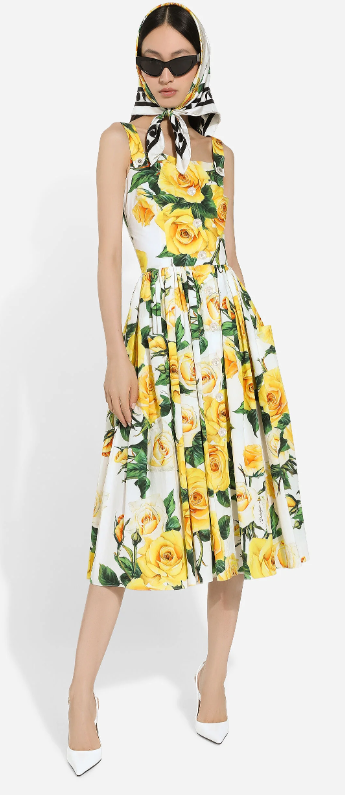 SONNENKLEID AUS BAUMWOLLE MIT GELBEN ROSEN-PRINT - DOLCE & GABBANA