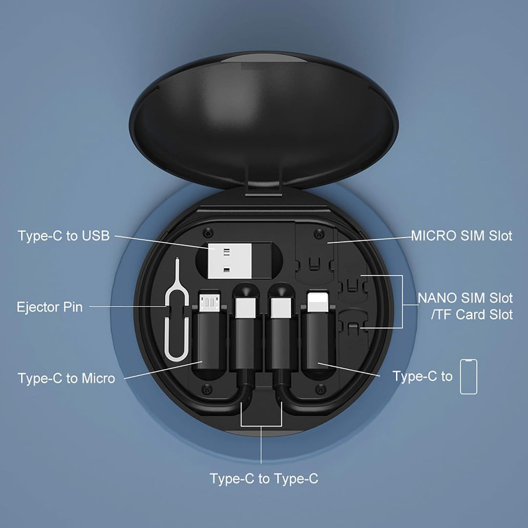 Multifunktionaler USB Adapter: Micro USB Ladekabel mit USB C Lightning Adapter, Lightning zu USB C Adapter, Multi-Ladekabel-Aufbewahrungsbox mit SIM-Kartenhalter