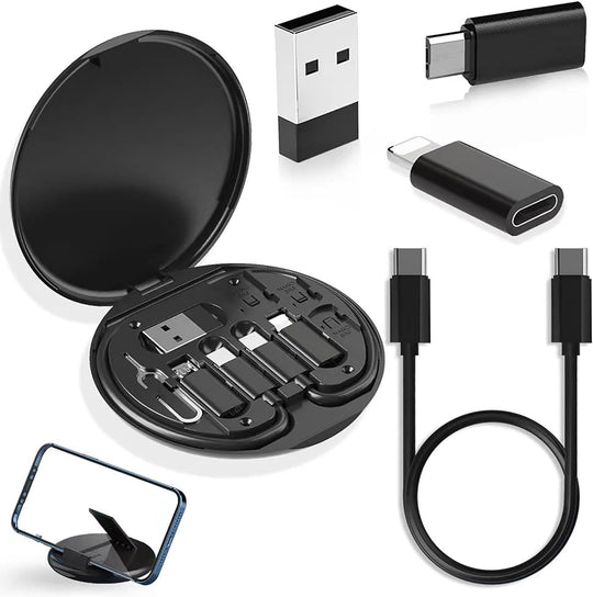 Multifunktionaler USB Adapter: Micro USB Ladekabel mit USB C Lightning Adapter, Lightning zu USB C Adapter, Multi-Ladekabel-Aufbewahrungsbox mit SIM-Kartenhalter