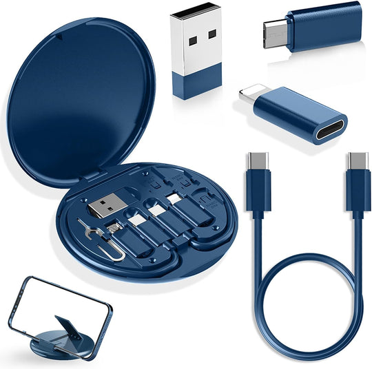 Multifunktionaler USB Adapter: Micro USB Ladekabel mit USB C Lightning Adapter, Lightning zu USB C Adapter, Multi-Ladekabel-Aufbewahrungsbox mit SIM-Kartenhalter