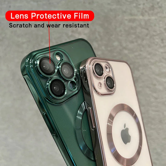 Luxury for Magsafe Magnetic Wireless Charger Clear Case for Iphone 11 12 13 Pro Max Mini XR X XS 7 8 plus Plating Silicone Cover