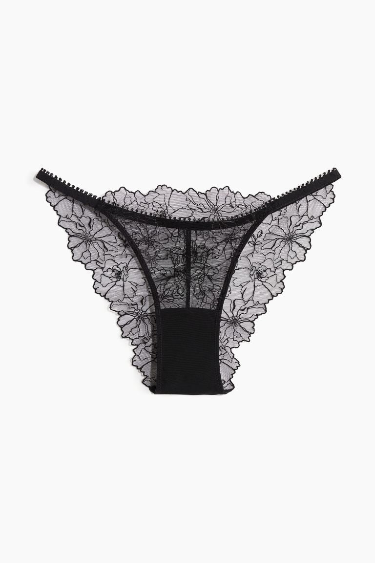 Transparente Mesh-Slips mit zarter Stickerei